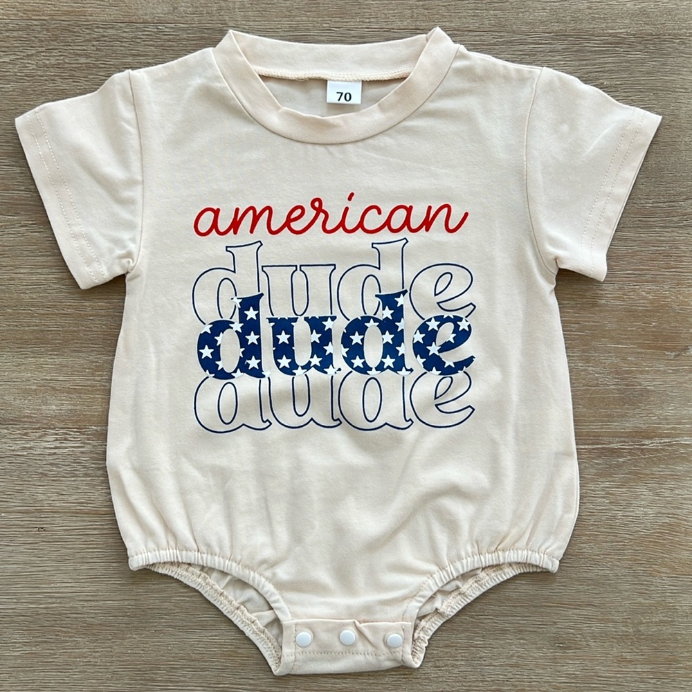 Baby Boy Americana Dude T-shirt Bubble Bodysuit Onesie 6-9 12-18 months